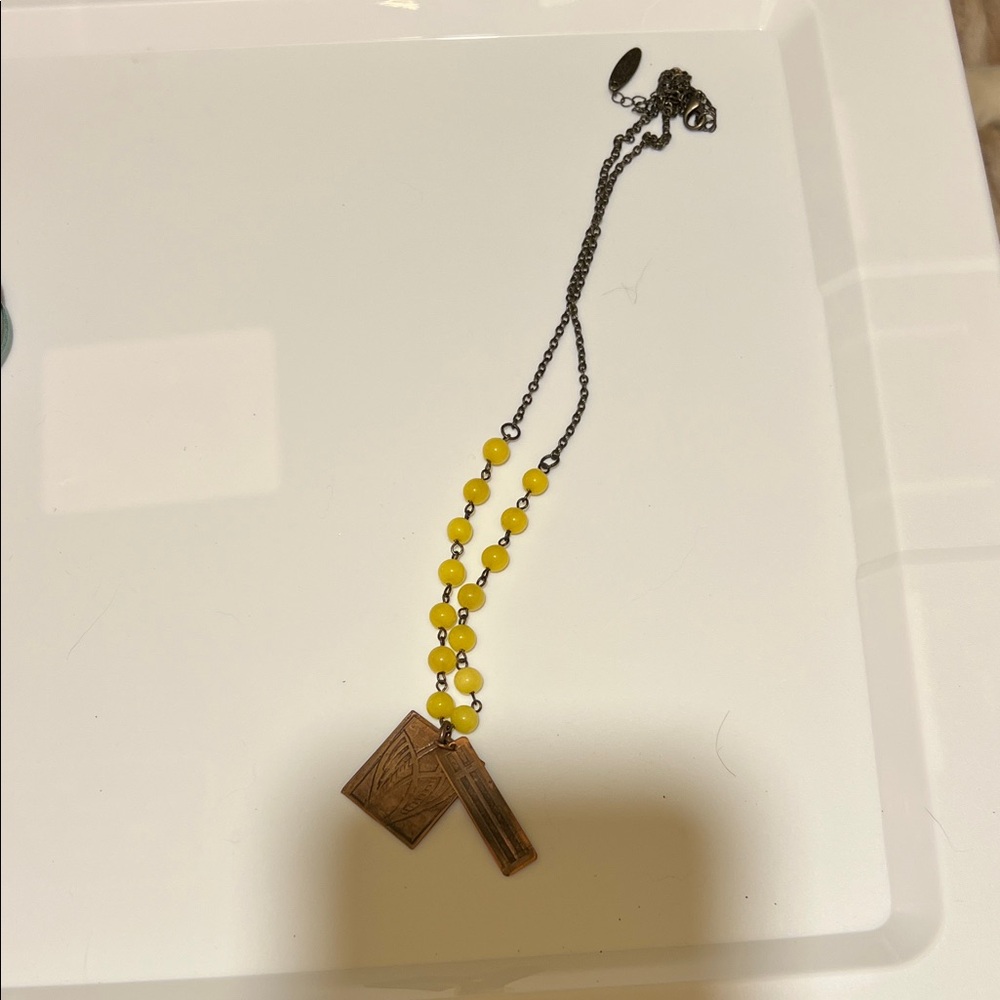Artisan Yellow Beaded Necklace with Pendant